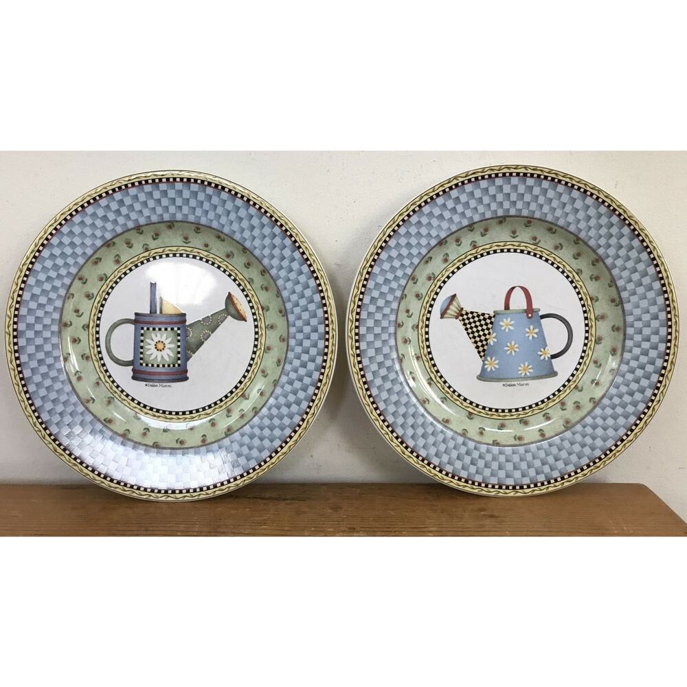 Pair 2 Vtg 1999 Sakura Debbie Mumm Watering Can Salad Bread Dessert Plates 8.25“
